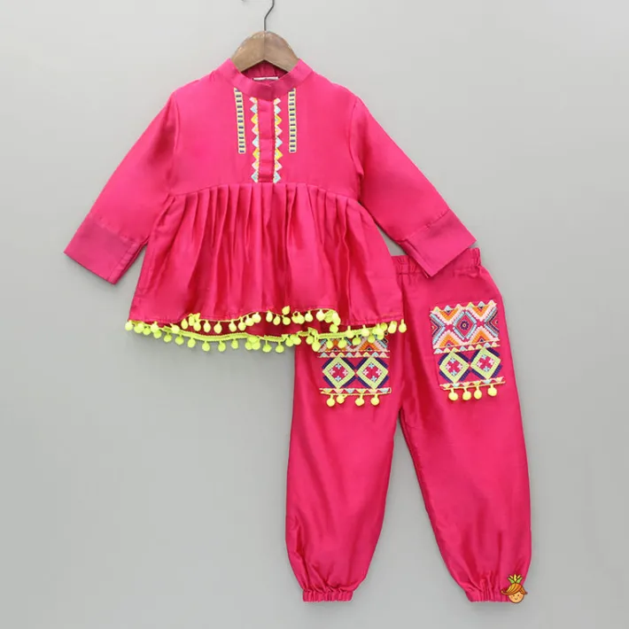 Fashion Pink Multicoloured Embroidered Kurti With Matching Pant Ethnic Wear | Churidars & Salwars