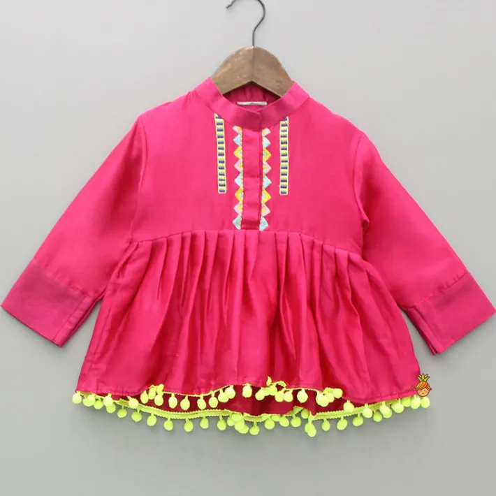 Fashion Pink Multicoloured Embroidered Kurti With Matching Pant Ethnic Wear | Churidars & Salwars