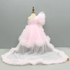 Hot Pink One Shoulder Embellished Dress With Detachable Trial And Bow With Matching Swirled Bowie Headband Dresses & Sets | Dresses