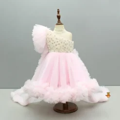 Hot Pink One Shoulder Embellished Dress With Detachable Trial And Bow With Matching Swirled Bowie Headband Dresses & Sets | Dresses