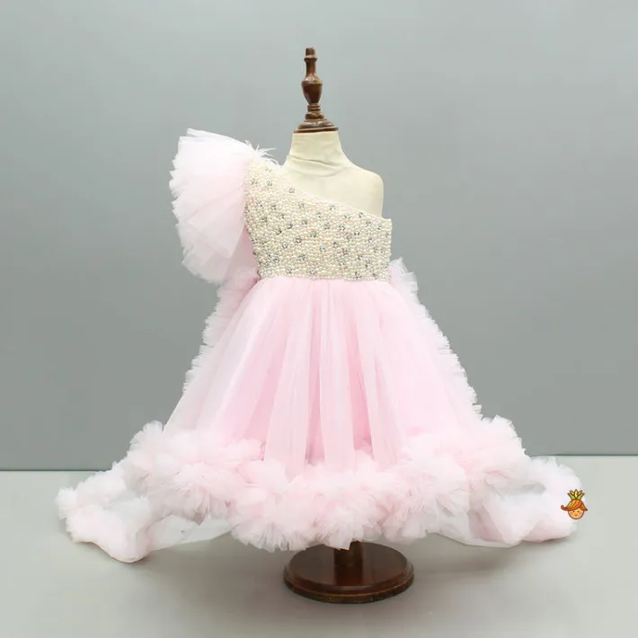 Hot Pink One Shoulder Embellished Dress With Detachable Trial And Bow With Matching Swirled Bowie Headband Dresses & Sets | Dresses