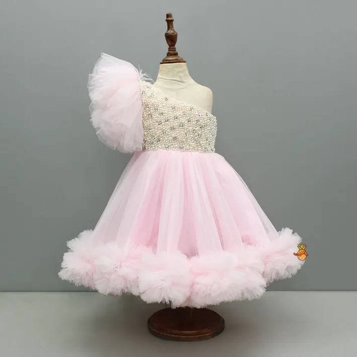Hot Pink One Shoulder Embellished Dress With Detachable Trial And Bow With Matching Swirled Bowie Headband Dresses & Sets | Dresses