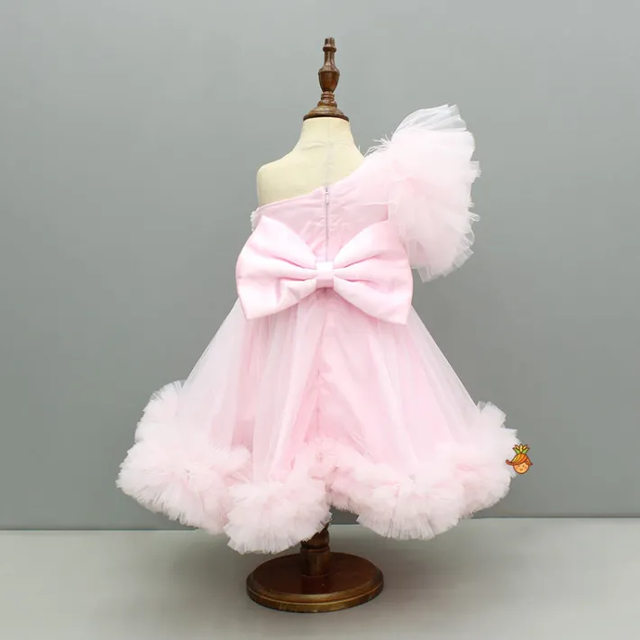 Hot Pink One Shoulder Embellished Dress With Detachable Trial And Bow With Matching Swirled Bowie Headband Dresses & Sets | Dresses