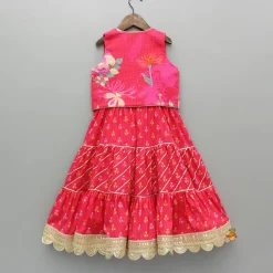 Fashion Pink Printed And Embellished Strappy Kurti With Embroidered Jacket Ethnic Wear | Kurtis & Jumpsuits