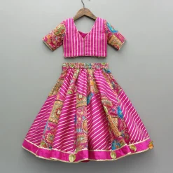 Clearance Pink Printed And Embroidered Top With Lehenga And Dupatta Ethnic Wear | Lehengas & Ghagras