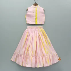 Clearance Pink Printed And Embroidered Top And Frill Lehenga Ethnic Wear | Lehengas & Ghagras