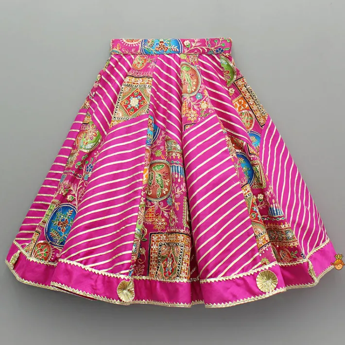 Clearance Pink Printed And Embroidered Top With Lehenga And Dupatta Ethnic Wear | Lehengas & Ghagras