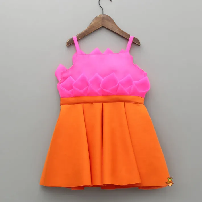 Fashion Pink Rose Petal Dual Tone Pleated Dress With Embellished Bow Dresses & Sets | Dresses
