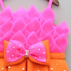Fashion Pink Rose Petal Dual Tone Pleated Dress With Embellished Bow Dresses & Sets | Dresses