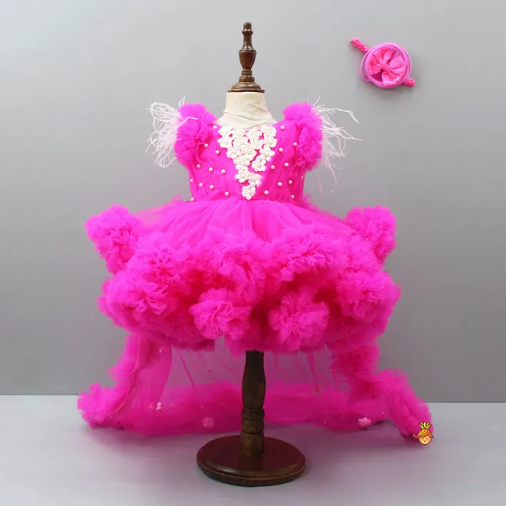 Best Pink Ruffle Trail Dress With Detachable Bow And Swirled Bowie Head Band Dresses & Sets | Dresses