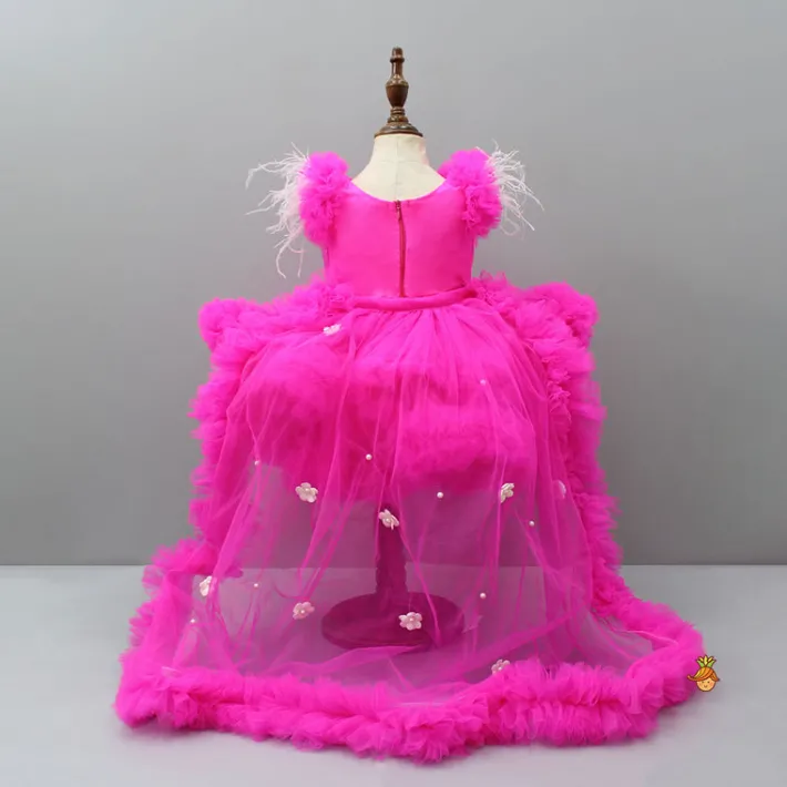 Best Pink Ruffle Trail Dress With Detachable Bow And Swirled Bowie Head Band Dresses & Sets | Dresses