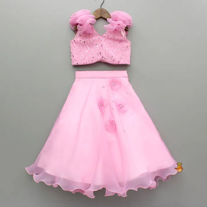 Best Pink Sequin Embellished Top With Lehenga Ethnic Wear | Lehengas & Ghagras
