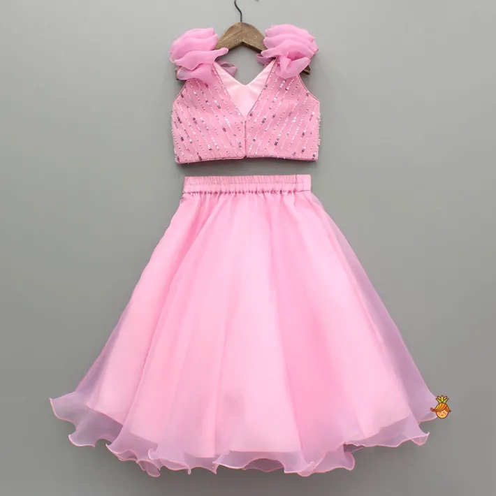Best Pink Sequin Embellished Top With Lehenga Ethnic Wear | Lehengas & Ghagras