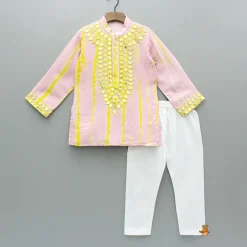 Sale Pink Shibori Printed Embroidered Kurta And Pyjama BOY Indian Ethnic Wear | Ethnic Sets