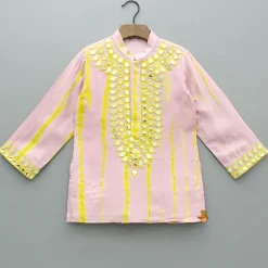 Sale Pink Shibori Printed Embroidered Kurta And Pyjama BOY Indian Ethnic Wear | Ethnic Sets