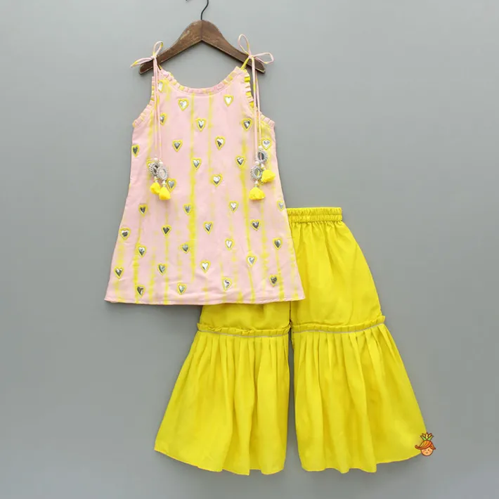 Outlet Pink Shibori Printed Tie Up Straps Kurti And Sharara Ethnic Wear | Palazzos & Shararas