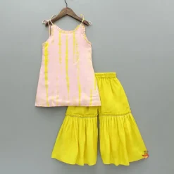 Outlet Pink Shibori Printed Tie Up Straps Kurti And Sharara Ethnic Wear | Palazzos & Shararas