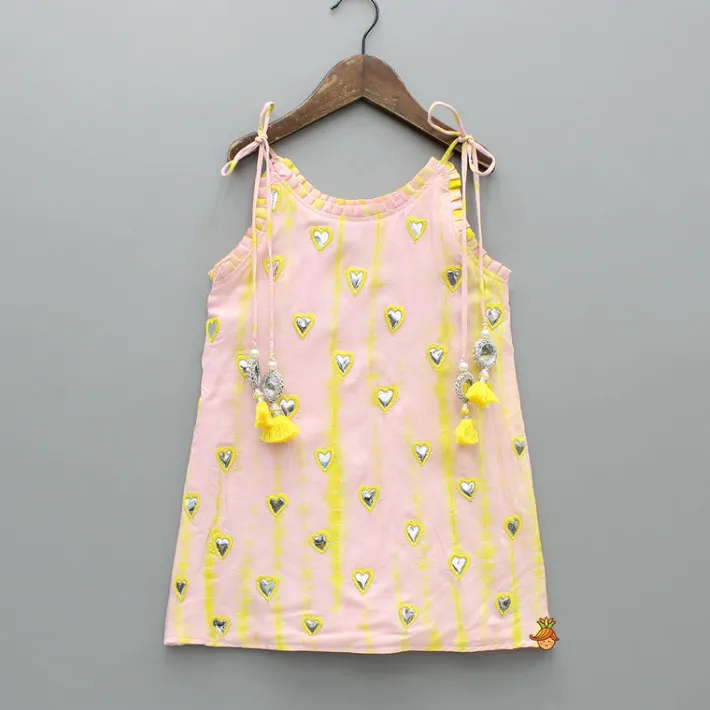 Outlet Pink Shibori Printed Tie Up Straps Kurti And Sharara Ethnic Wear | Palazzos & Shararas