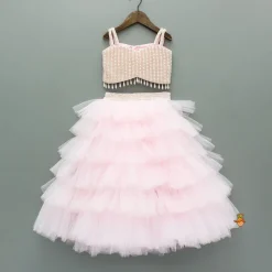 Clearance Pink Stylish Strappy Top And Ruffle Net Lehenga Ethnic Wear | Lehengas & Ghagras