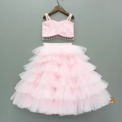 Clearance Pink Stylish Strappy Top And Ruffle Net Lehenga Ethnic Wear | Lehengas & Ghagras