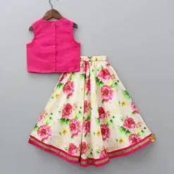 Fashion Pink Top With Floral Printed Skirt And Dupatta Ethnic Wear | Lehengas & Ghagras