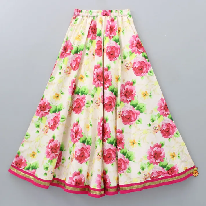 Fashion Pink Top With Floral Printed Skirt And Dupatta Ethnic Wear | Lehengas & Ghagras