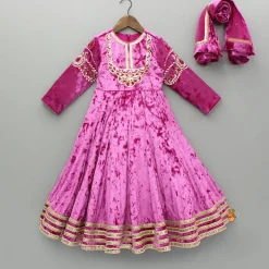 Fashion Pink Velvet Embroidered And Embellished Anarkali With Dupatta Ethnic Wear | Sarees & Anarkalis