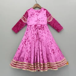 Fashion Pink Velvet Embroidered And Embellished Anarkali With Dupatta Ethnic Wear | Sarees & Anarkalis