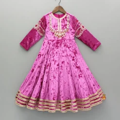 Fashion Pink Velvet Embroidered And Embellished Anarkali With Dupatta Ethnic Wear | Sarees & Anarkalis