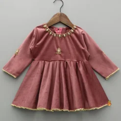 Outlet Pink Velvet Embroidered Kurti And Salwar Ethnic Wear | Churidars & Salwars