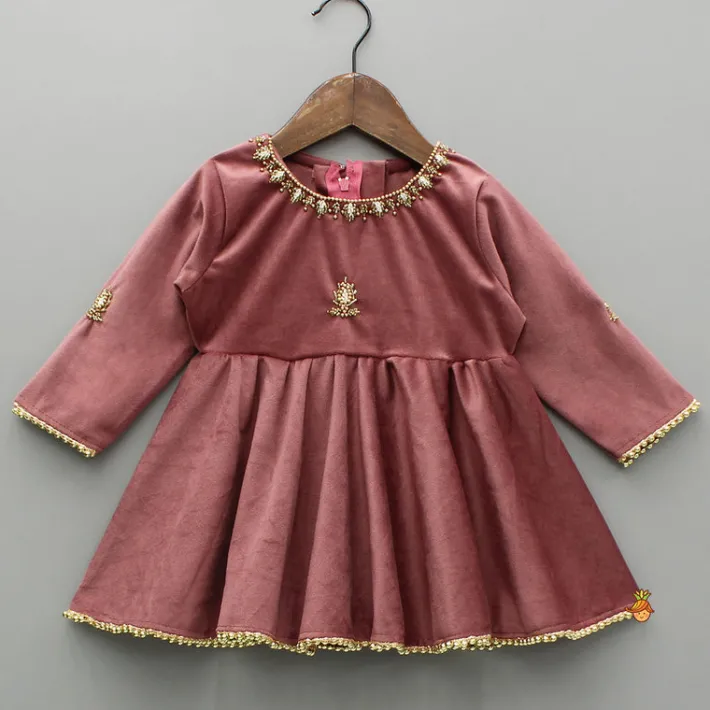 Outlet Pink Velvet Embroidered Kurti And Salwar Ethnic Wear | Churidars & Salwars