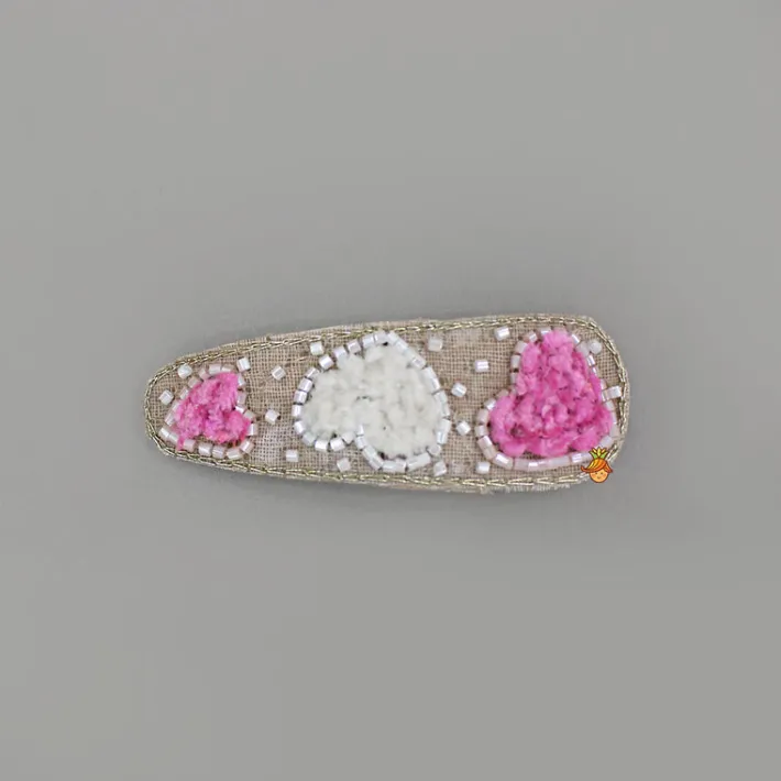 Online Pink White Heart Embroidered Hair Clips Hair Accessories | Hair Clips