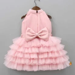 Best Pintuck Detailing And Frilly Layered Halter Neck Peach Dress With Matching Bowie Hair Band Dresses & Sets | Dresses