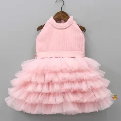 Best Pintuck Detailing And Frilly Layered Halter Neck Peach Dress With Matching Bowie Hair Band Dresses & Sets | Dresses