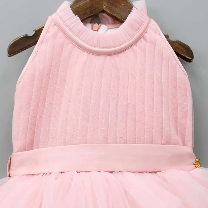Best Pintuck Detailing And Frilly Layered Halter Neck Peach Dress With Matching Bowie Hair Band Dresses & Sets | Dresses