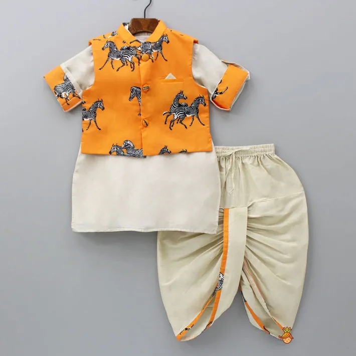 Sale Plain Kurta And Animal Printed Jacket With Dhoti BOY Indian Ethnic Wear | Ethnic Sets