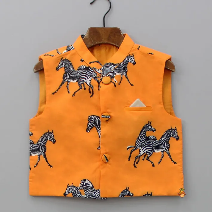Sale Plain Kurta And Animal Printed Jacket With Dhoti BOY Indian Ethnic Wear | Ethnic Sets