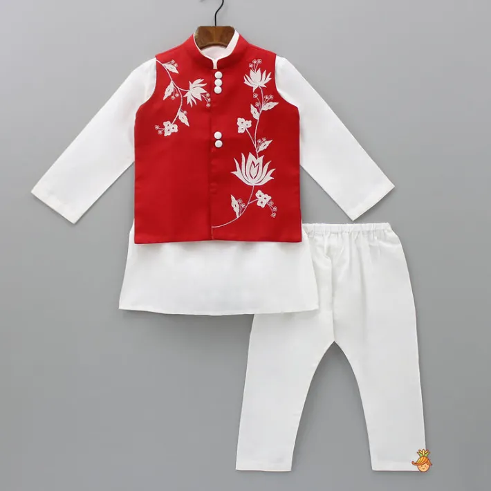 Best Plain Kurta And Thread Embroidered Jacket With Pyjama BOY Indian Ethnic Wear | Ethnic Sets