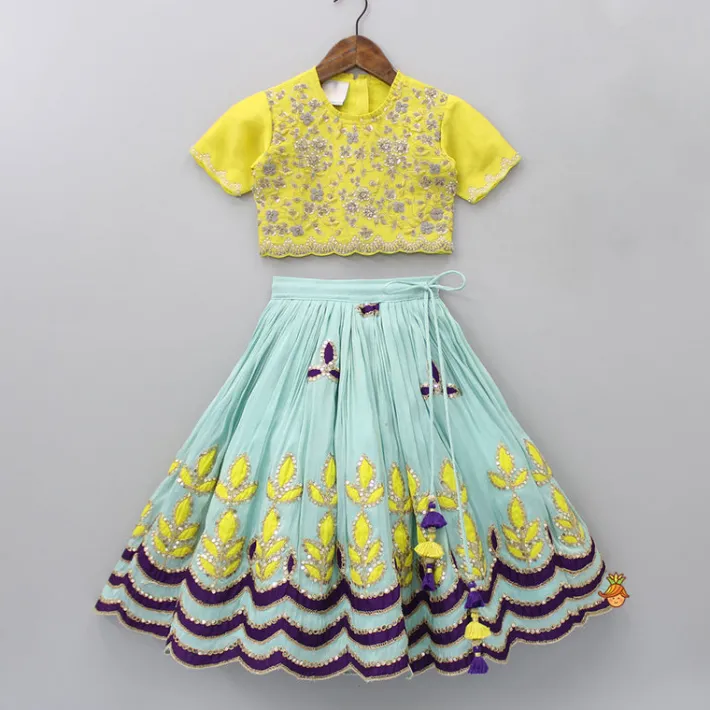 Online Pleated Neckline With Heavy Sequins Embroidered Top And Lehenga With Dupatta Ethnic Wear | Lehengas & Ghagras