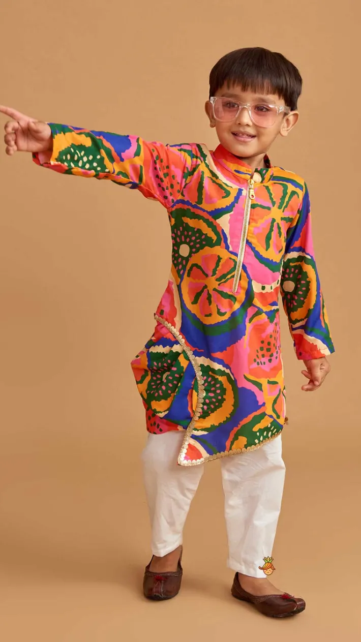 Discount Pleated Stylish Hem Multicolour Kurta And Pyjama BOY Indian Ethnic Wear | Ethnic Sets