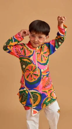Fashion Pleated Stylish Hem Multicolour Kurta And Pyjama BOY Twinning Sets | Indian Ethnic Wear