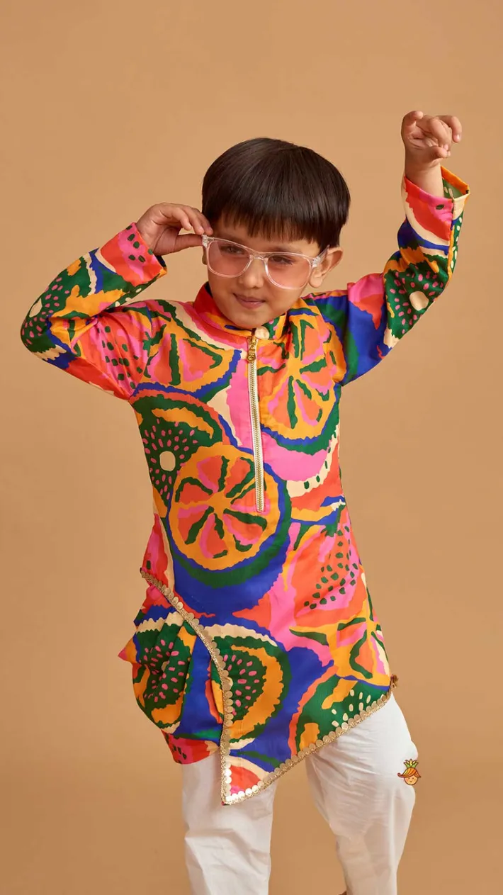 Discount Pleated Stylish Hem Multicolour Kurta And Pyjama BOY Indian Ethnic Wear | Ethnic Sets