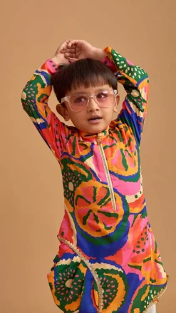 Fashion Pleated Stylish Hem Multicolour Kurta And Pyjama BOY Twinning Sets | Indian Ethnic Wear