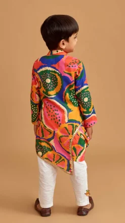 Discount Pleated Stylish Hem Multicolour Kurta And Pyjama BOY Indian Ethnic Wear | Ethnic Sets