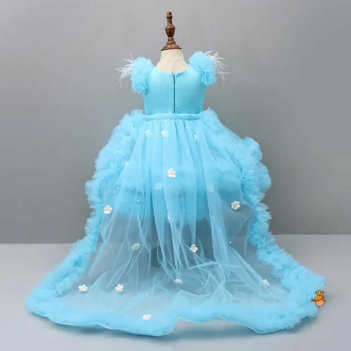 Discount Pleated Yoke Blue Dress With Detachable Trail And Matching Headband Dresses & Sets | Dresses