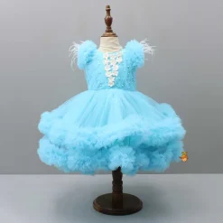 Discount Pleated Yoke Blue Dress With Detachable Trail And Matching Headband Dresses & Sets | Dresses