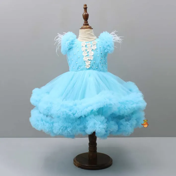 Discount Pleated Yoke Blue Dress With Detachable Trail And Matching Headband Dresses & Sets | Dresses