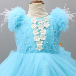 Discount Pleated Yoke Blue Dress With Detachable Trail And Matching Headband Dresses & Sets | Dresses