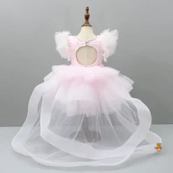 Clearance Pleated Yoke Cut-Out Back Pink Dress With Detachable Trail And Matching Headband Dresses & Sets | Dresses