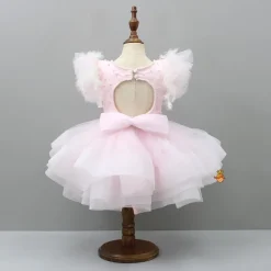 Clearance Pleated Yoke Cut-Out Back Pink Dress With Detachable Trail And Matching Headband Dresses & Sets | Dresses